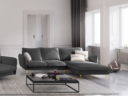 Cosmopolitan Design rechter hoekbank Vienna 5-zits, structurele stof, donkergrijs - 170x255x95cm