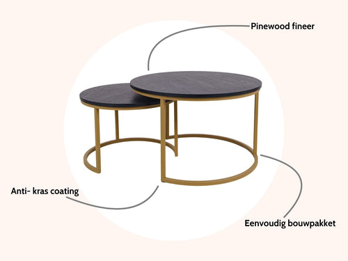 MaximaVida ronde salontafel set Chicago XL 75 cm champagne goud - pinewood fineer - vtwonen shop