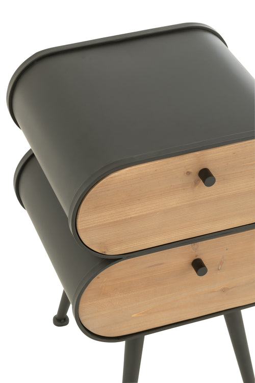 J-Line nachtkast Cabinet - dennenhout - zwart/lichtbeige