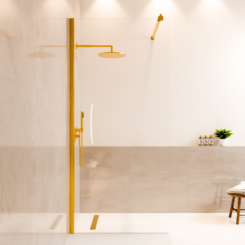 LOMAZOO douchewand Lima - inloopdouche - anti kalk nano coating - helder glas - 8 mm - goud - 90 x 200 cm