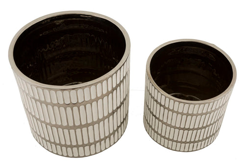 Mauro Ferretti plantenbak - set van 2 - Ø 22,5x24-18x19 - wit/goud