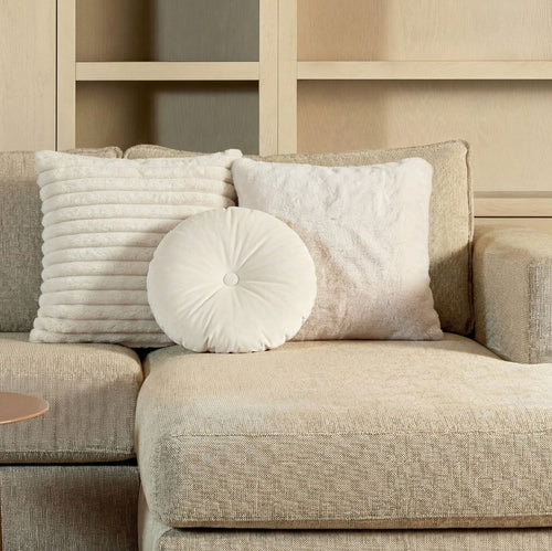 KUSSENSET - 3-delig - White Shapes - 50x50 cm, 45x45 cm, Ø38 cm - inclusief binnenkussens - wit
