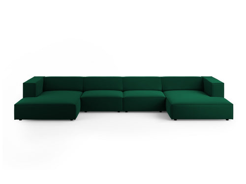 Cosmopolitan Design Panoramische bank Arendal 6-zits, flueel, flessengroen - 166x364x70cm