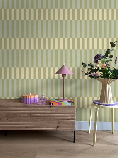 ESTAhome behang linnen-look strepen groen, blauw en beige - 50 x 900 cm - 132250