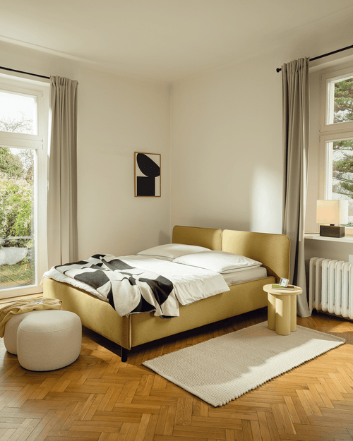 noo.ma Melu gestoffeerd tweepersoonsbed 160 x 200 cm, Yellow Pear