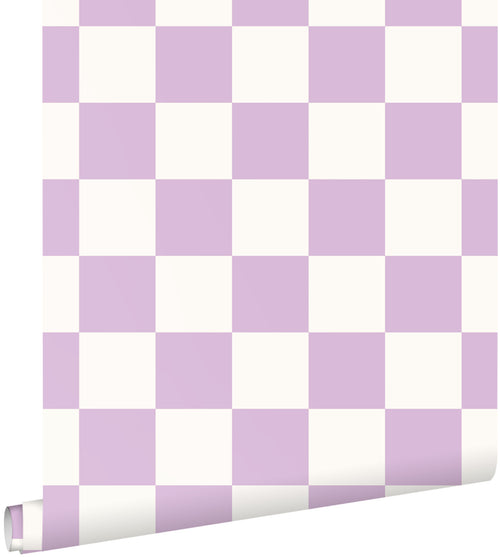ESTAhome behang geblokt motief lila paars en wit - 53 cm x 10.05 m - 139997