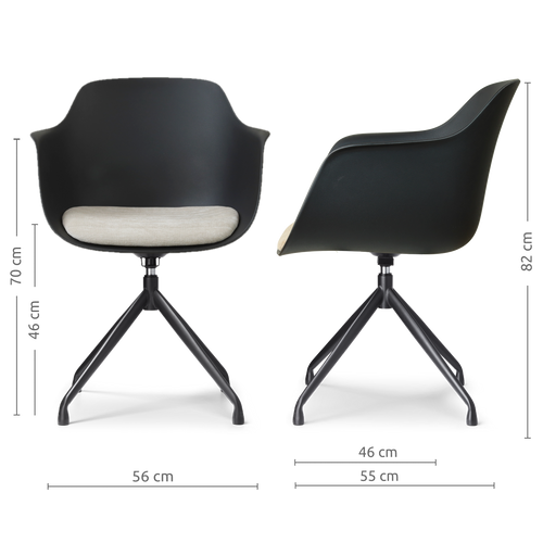 Nolon Nola-Liz draaibare eetkamerstoel zwart met naturelbeige zitkussen - zwart onderstel