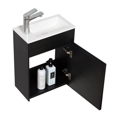 Badplaats Toiletmeubel Sinta 40 x 22 cm - Zwart - Fonteinmeubel met Witte Wastafel