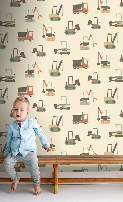 ESTAhome behang voertuigen beige, terracotta en blauw - 50 x 900 cm - 132244