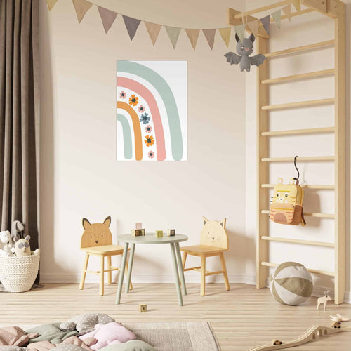 Artfulprints Poster Regenboog met bloemen II   - 50x70 cm - Meerkleurig