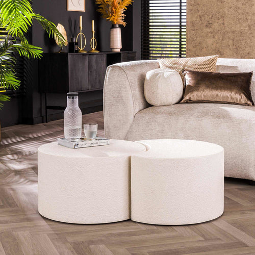 Giga Meubel Salontafel Stone Moonset - Wit Marmer - Set van 2