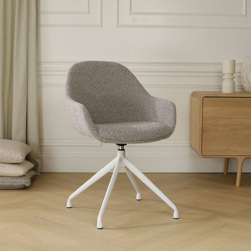 Nolon Nola-Mae Eetkamerstoel Bouclé Taupe - Draaibaar Wit Onderstel - vtwonen shop
