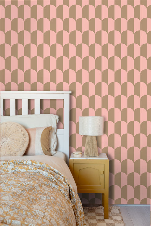 ESTAhome behang art deco bogen roze en beige bruin - 50 x 900 cm - 139984 - vtwonen shop