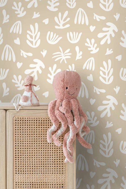 ESTAhome behang planten in Matisse stijl beige en wit - 50 x 900 cm - 131016 - vtwonen shop