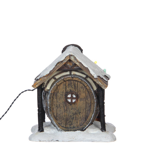 Luville Kerstdorp Miniatuur Bierstube - Kerstversiering Kerstdorpminiatuur met Verlichting - Guirlande Café in Biervat Vorm - Kerstslingers met Vrouw