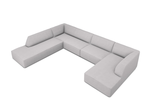 Micadoni Panoramische hoekbank links Ruby 7-zits, structurele stof, lichtgrijs - 273x366x69cm
