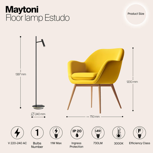 Maytoni - Vloerlamp Estudo - Zwart - vtwonen shop