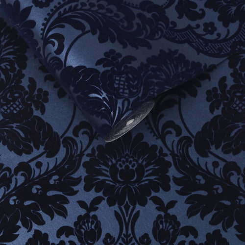 Graham & Brown Vliesbehang - Gothic Damask Flock Cobalt