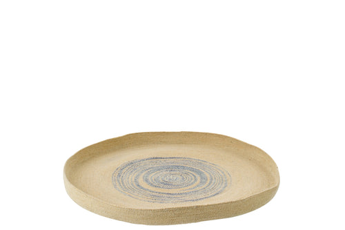 J-Line wanddecoratie Dienblad Rond Gestreept - zeegras - naturel/blauw - small