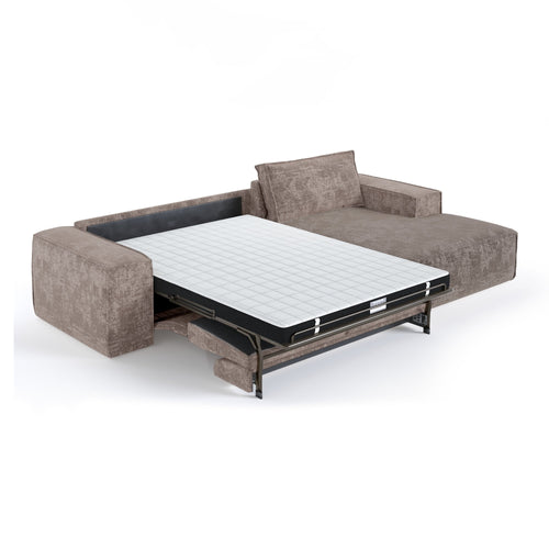 Premium Interiors - Rechthoekige hoekbank met snelle slaapfunctie JUNE - gewaafd fluweel mol 320cm