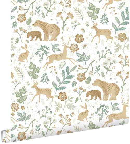 ESTAhome behang bos met bosdieren groen en beige - 53 cm x 10.05 m - 139586