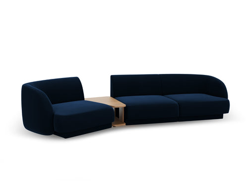 Micadoni linker modulaire bank Miley 3-zits, flueel, koningsblauw - 126x303x70cm