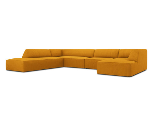 Micadoni - Panoramische hoekbank links "Ruby" 7 zitplaatsen, ribfluwelen, geel - 273x366x69cm