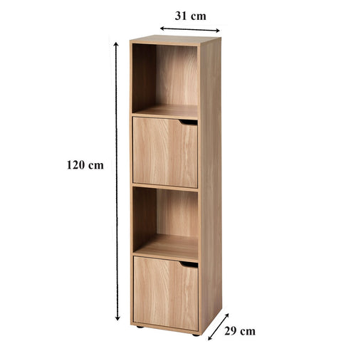 Calicosy - 4-vaks kast, houtdecor, 2 deuren MODU - 29x30.7x120 cm