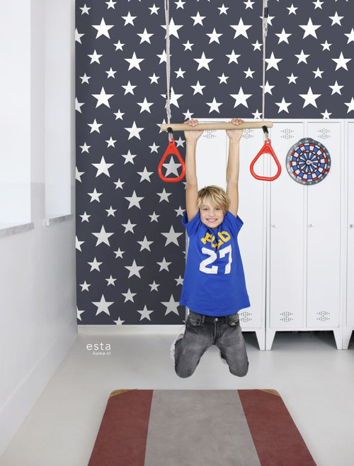 ESTAhome behang grote en kleine sterren donkerblauw - 53 cm x 10.05 m - 138933