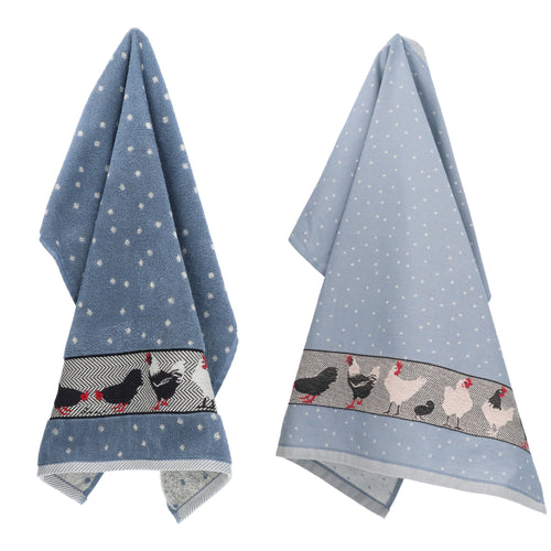 Bunzlau Castle Luxe Keukendoek en Theedoek - Kip Grijs Blauw - 100% biologisch GOTS katoen - keukentextiel set - vtwonen shop