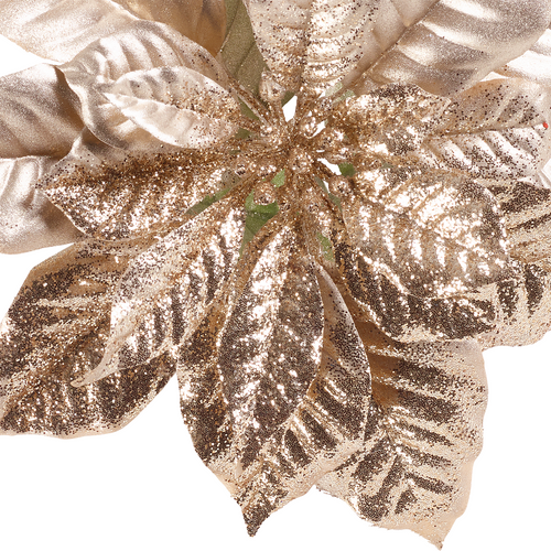 Sia Deco Poinsettia Steel Met Glitter Kunstmatig - goud - H80 - vtwonen shop