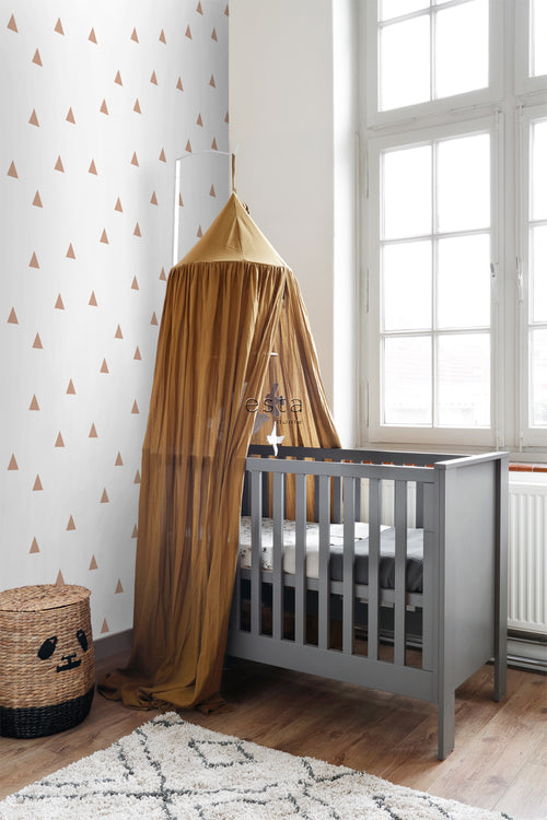 ESTAhome behang grafische driehoekjes wit en licht terracotta - 53 cm x 10.05 m - 139351