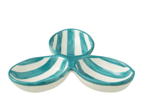 J-Line serveerschaal Granada Stripes Clover - keramiek - wit/aqua