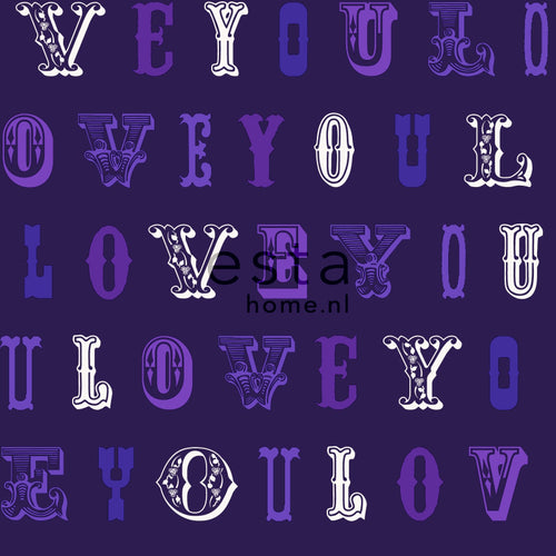 ESTAhome behang love you - quotes paars - 53 cm x 10.05 m - 136835