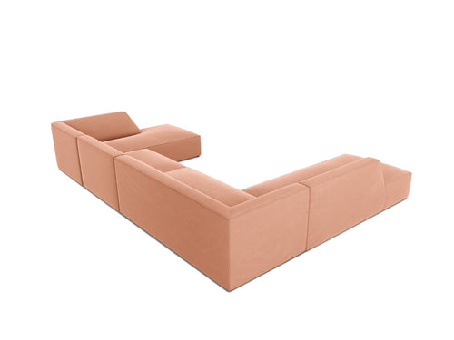 Micadoni Panoramische hoekbank links Ruby 7-zits, flueel, roze - 273x366x69cm