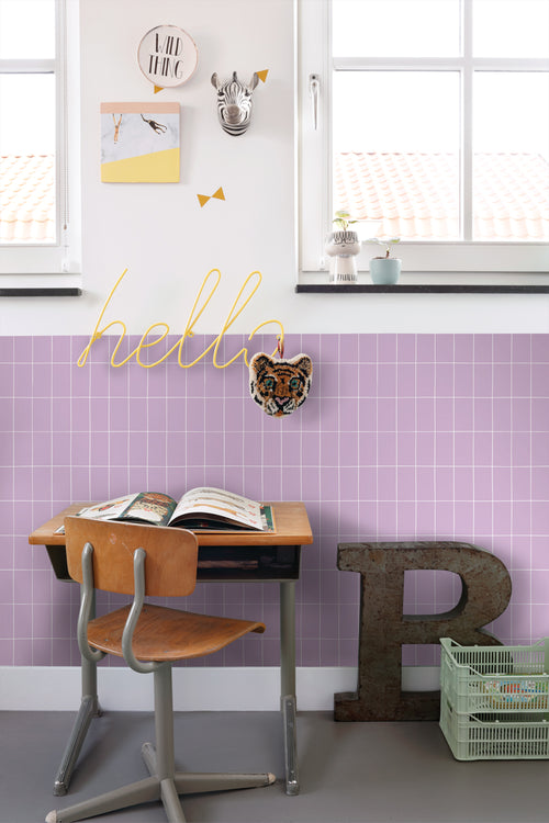 ESTAhome behang kleine tegeltjes lila paars en wit - 53 cm x 10.05 m - 139961 - vtwonen shop