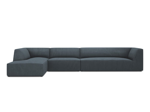 Micadoni linker hoekbank Ruby 5-zits, ribfluwelen, blauw - 180x366x69cm
