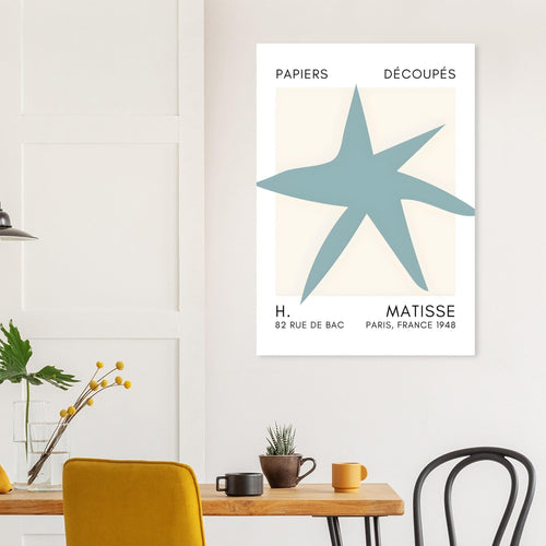 Artfulprints Poster met Lijst Matisse – Star of the sea turquoise   - A4 21x29.7 cm - Turquoise