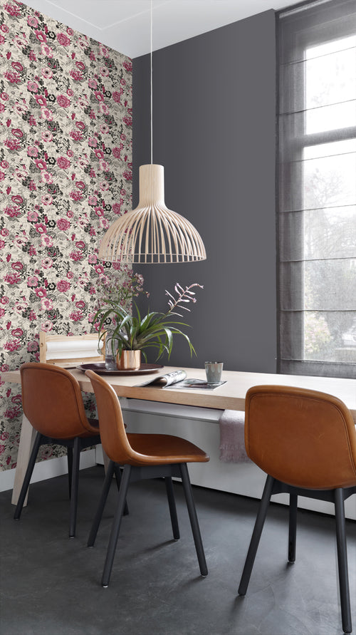 ESTAhome behang bloemen donker rood en beige - 53 cm x 10.05 m - 138505