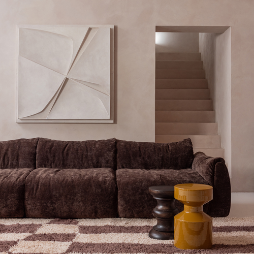 WOOOD 3-zits bank Baggy - 3D Chenille - Donker Bruin - 81x309x101 - vtwonen shop