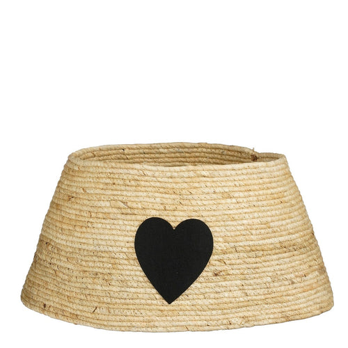 Mica Decorations Kerstboomrok met Hart - L50 x B50 x H26 cm - Maïsblad - Crème, Zwart