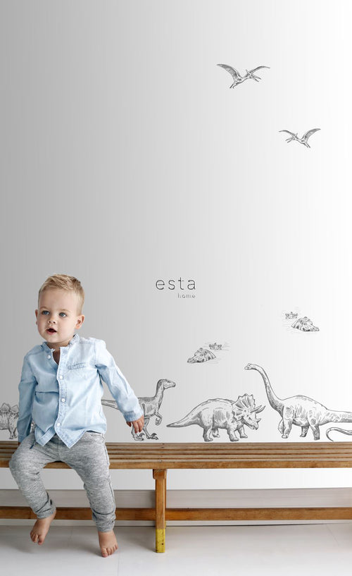 ESTAhome muursticker dinosaurussen zwart wit - 47.5 x 66 cm - 156105