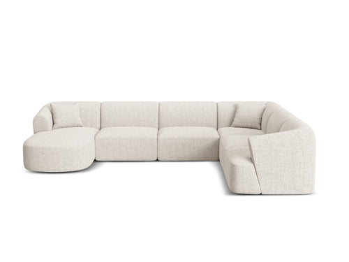 Cosmopolitan Design Modulaire panoramische hoekbank rechts Campi 7-zits, structurele stof lichtbeige - 255x330x70cm