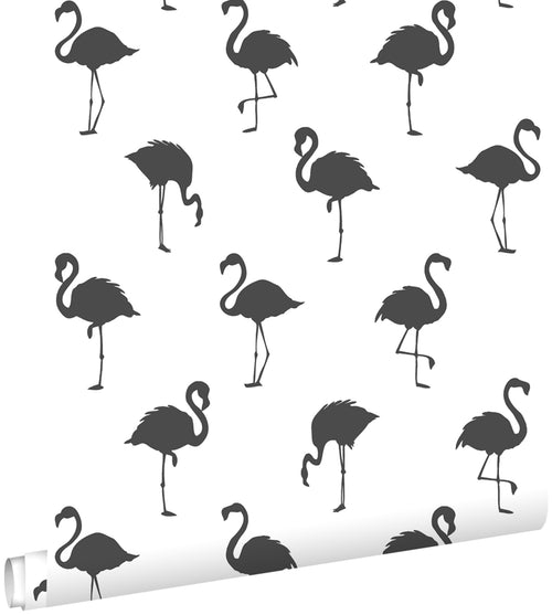ESTAhome behang flamingo's zwart en wit - 53 cm x 10.05 m - 138993