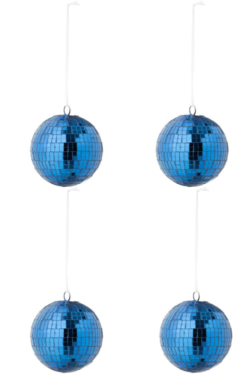 J-Line kerstbal Spiegel - glas - blauw - large - doos van 4