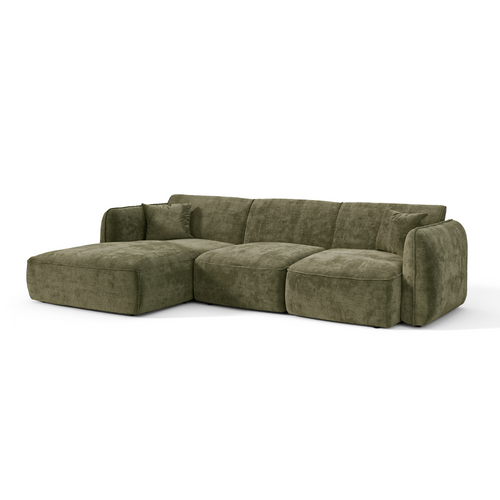 Premium Interiors - Linkerhoekbank LOMI - gewaafd fluweel vintage groen 274cm