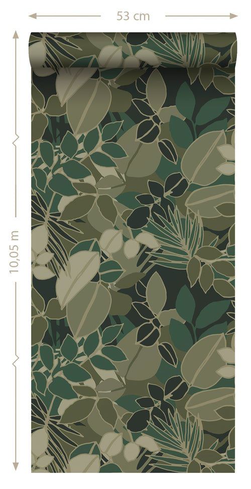 ESTAhome behang bladeren donkergroen - 50 x 900 cm - 139851 - vtwonen shop