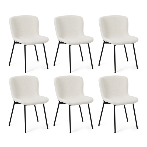 Furnhouse eetkamerstoelen armleuning Teddy - Crème wit - Stof (Bouclé) - Set van 6