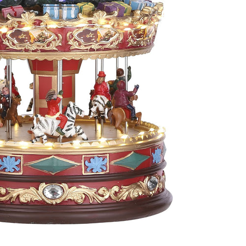 Luville Kerstdorp Carrousel met Kerstboom - Kerstversiering Decoratie Binnen - Draaimolen met Muziek en Verlichting - Kerst Decoratie voor Kerstdorp -