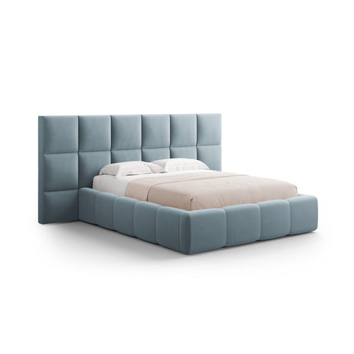 Cosmopolitan Design - Opbergbed met dubbel hoofdbord Livigno 200x180cm flueel lichtblauw - 230x300x125cm